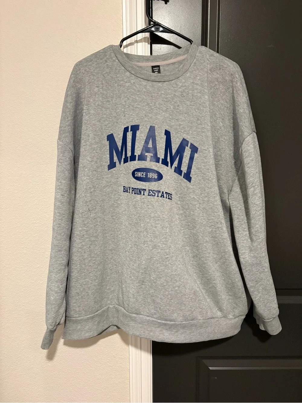 SHEIN Gray Crewneck Sweatshirt with Blue MIAMI Graphic